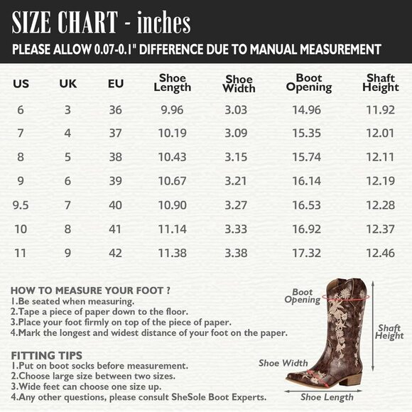 Women's Embroidered Western Cowboy Boots Floral Vintage Leather Cowgirl Shoes - Picture 9 of 9